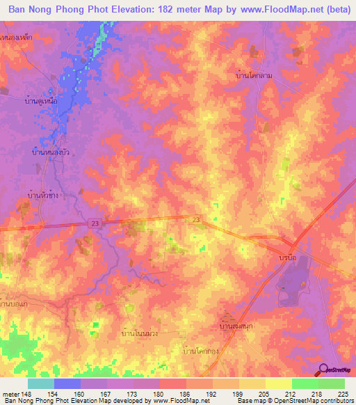 Ban Nong Phong Phot,Thailand Elevation Map