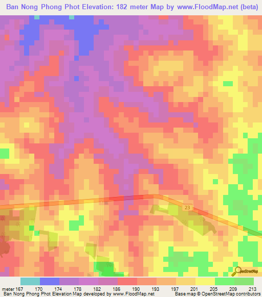 Ban Nong Phong Phot,Thailand Elevation Map