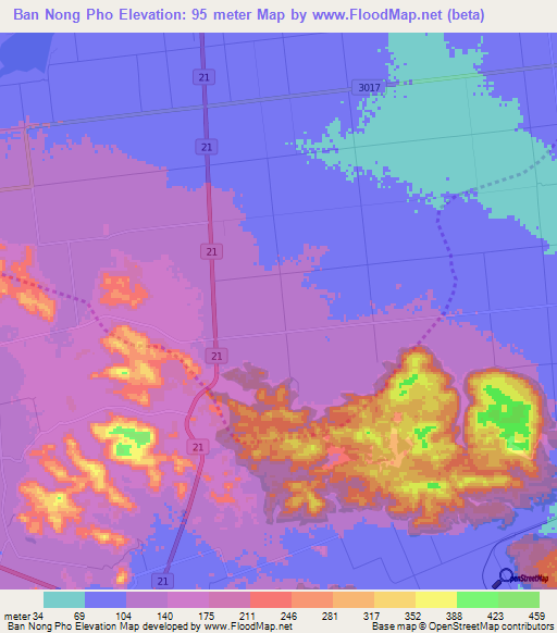 Ban Nong Pho,Thailand Elevation Map
