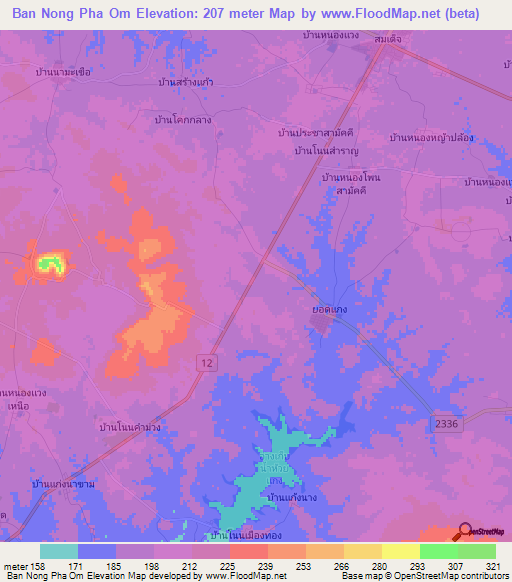 Ban Nong Pha Om,Thailand Elevation Map