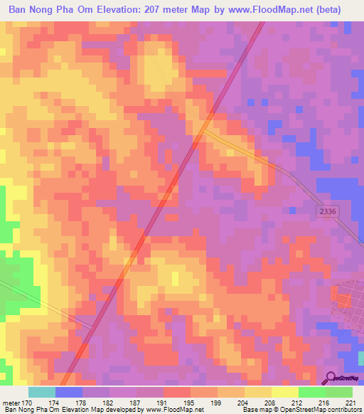 Ban Nong Pha Om,Thailand Elevation Map