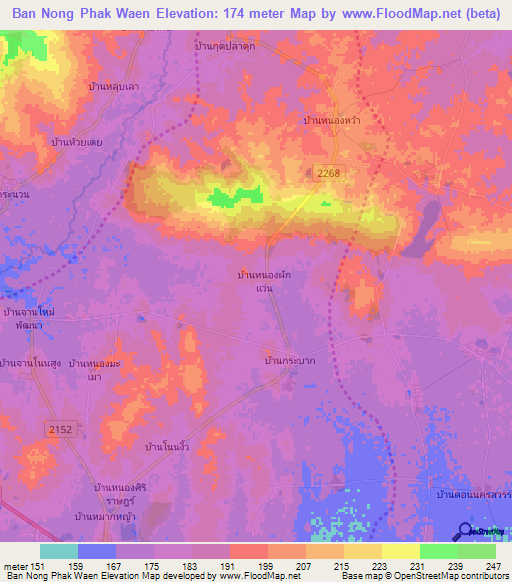 Ban Nong Phak Waen,Thailand Elevation Map