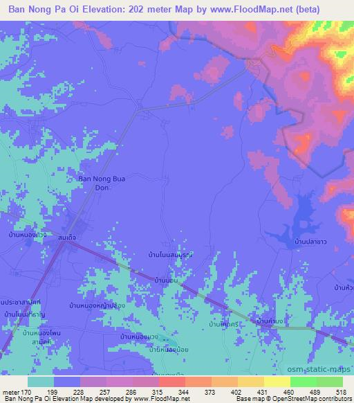 Ban Nong Pa Oi,Thailand Elevation Map