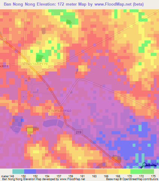 Ban Nong Nong,Thailand Elevation Map