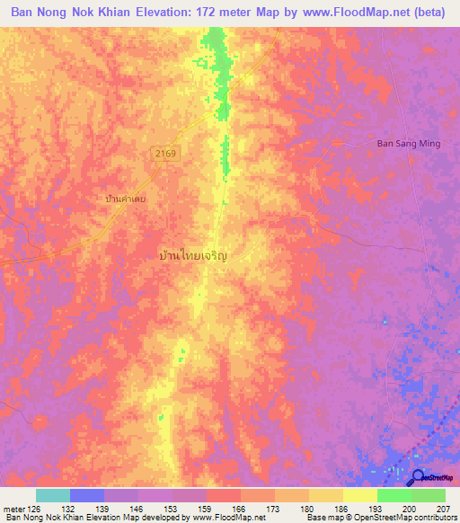 Ban Nong Nok Khian,Thailand Elevation Map