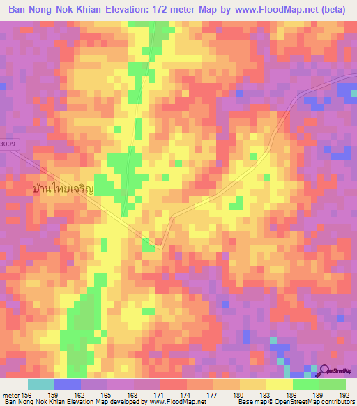 Ban Nong Nok Khian,Thailand Elevation Map