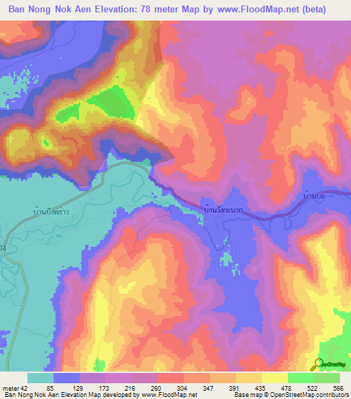 Ban Nong Nok Aen,Thailand Elevation Map