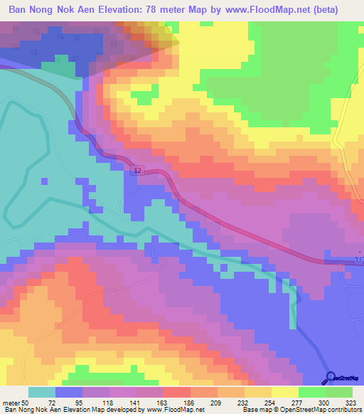 Ban Nong Nok Aen,Thailand Elevation Map