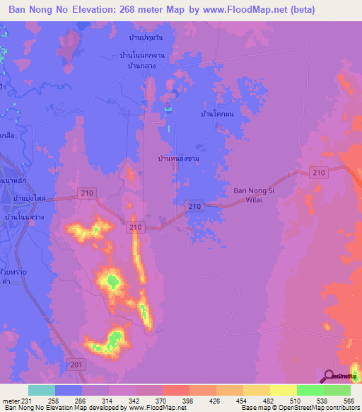 Ban Nong No,Thailand Elevation Map
