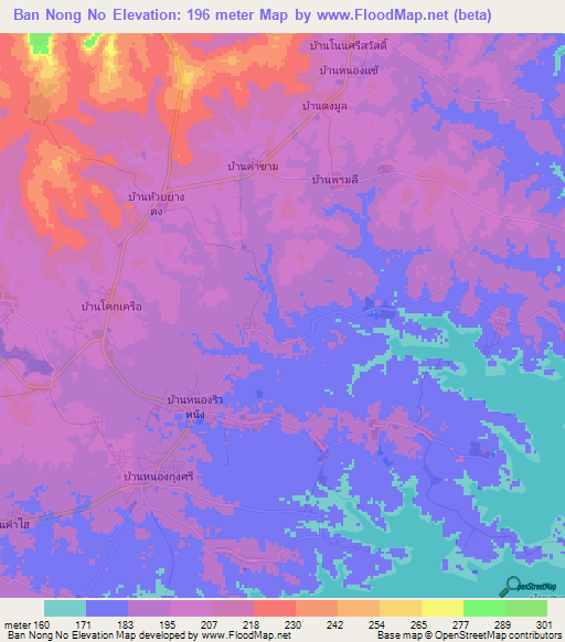Ban Nong No,Thailand Elevation Map