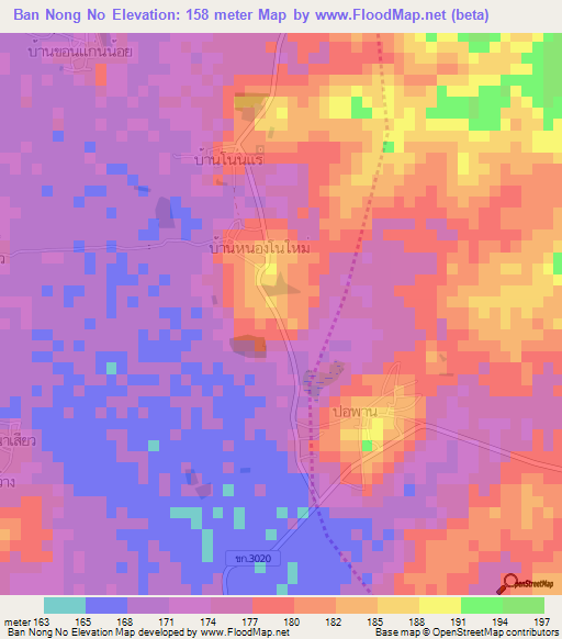 Ban Nong No,Thailand Elevation Map