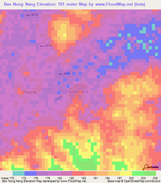 Ban Nong Nang,Thailand Elevation Map