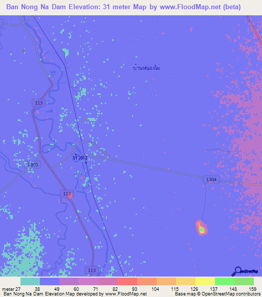 Ban Nong Na Dam,Thailand Elevation Map