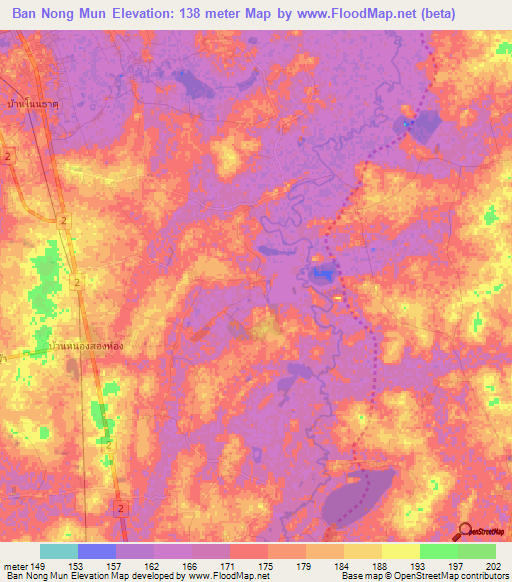 Ban Nong Mun,Thailand Elevation Map