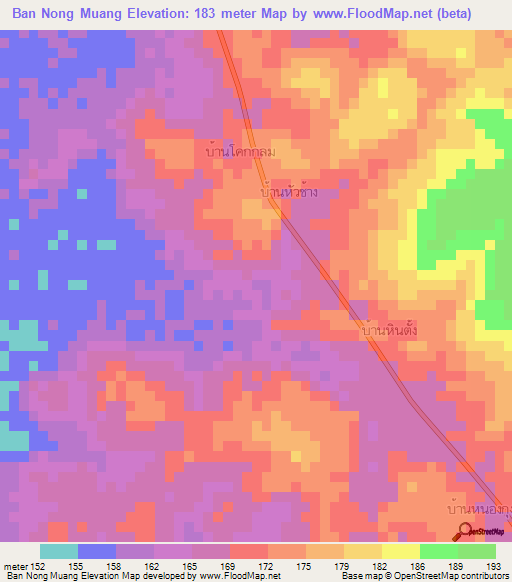 Ban Nong Muang,Thailand Elevation Map