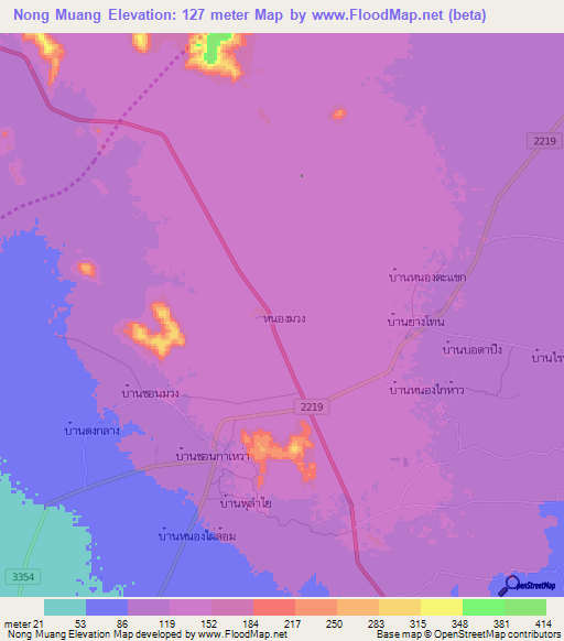 Nong Muang,Thailand Elevation Map