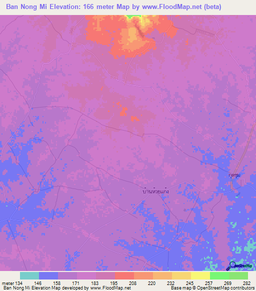 Ban Nong Mi,Thailand Elevation Map