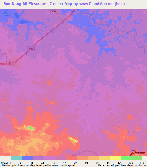 Ban Nong Mi,Thailand Elevation Map