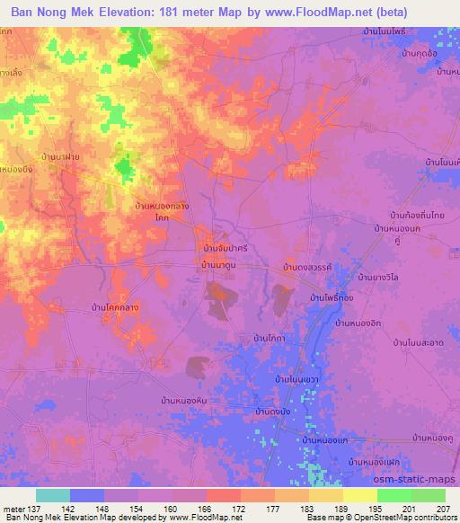 Ban Nong Mek,Thailand Elevation Map