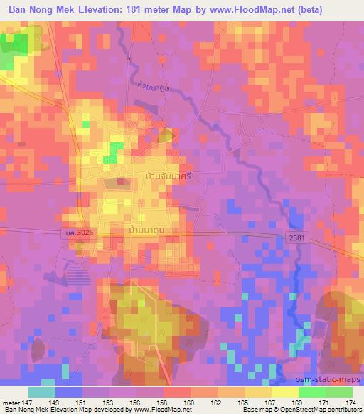 Ban Nong Mek,Thailand Elevation Map