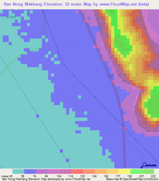 Ban Nong Makhang,Thailand Elevation Map