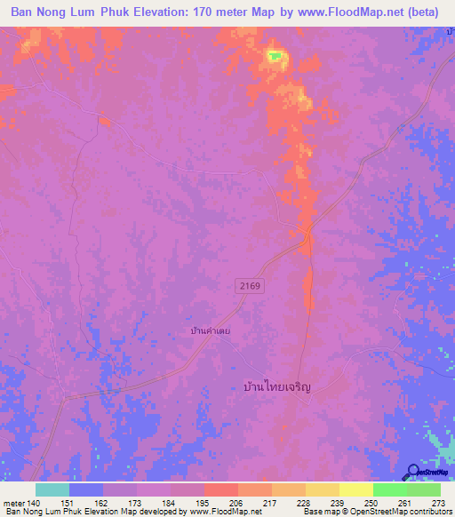 Ban Nong Lum Phuk,Thailand Elevation Map