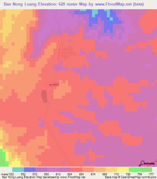Ban Nong Luang,Thailand Elevation Map