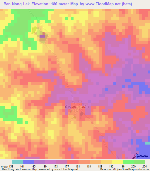 Ban Nong Lek,Thailand Elevation Map