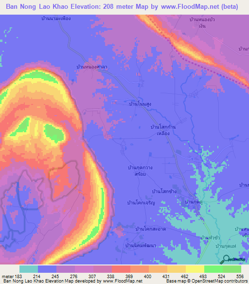 Ban Nong Lao Khao,Thailand Elevation Map
