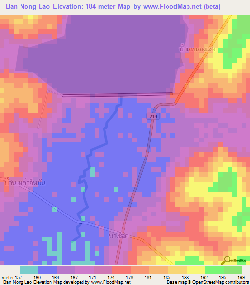 Ban Nong Lao,Thailand Elevation Map