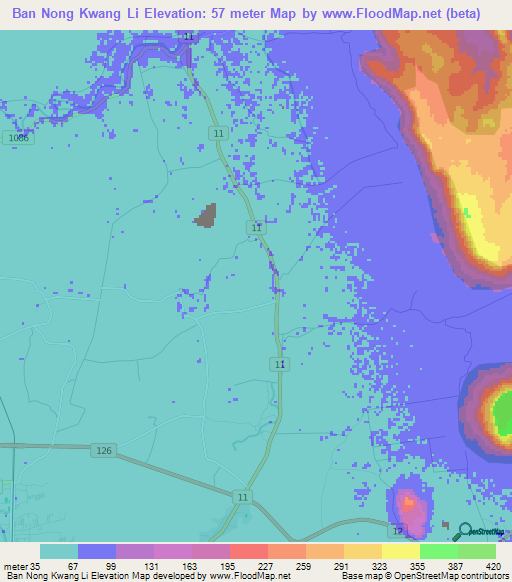 Ban Nong Kwang Li,Thailand Elevation Map