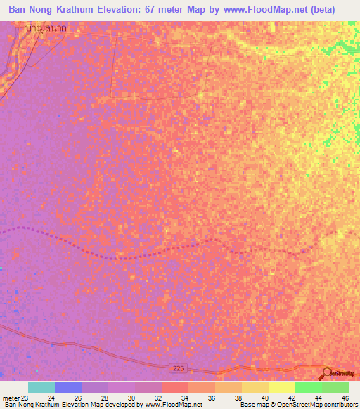 Ban Nong Krathum,Thailand Elevation Map