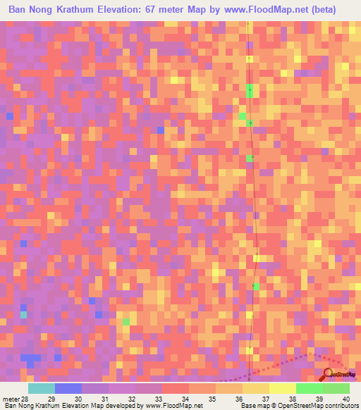 Ban Nong Krathum,Thailand Elevation Map