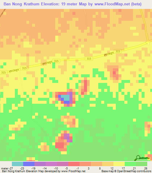 Ban Nong Krathum,Thailand Elevation Map