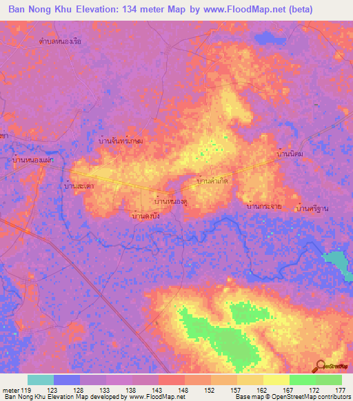 Ban Nong Khu,Thailand Elevation Map