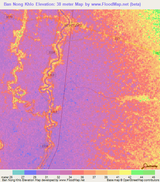 Ban Nong Khlo,Thailand Elevation Map