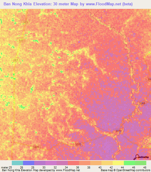Ban Nong Khla,Thailand Elevation Map