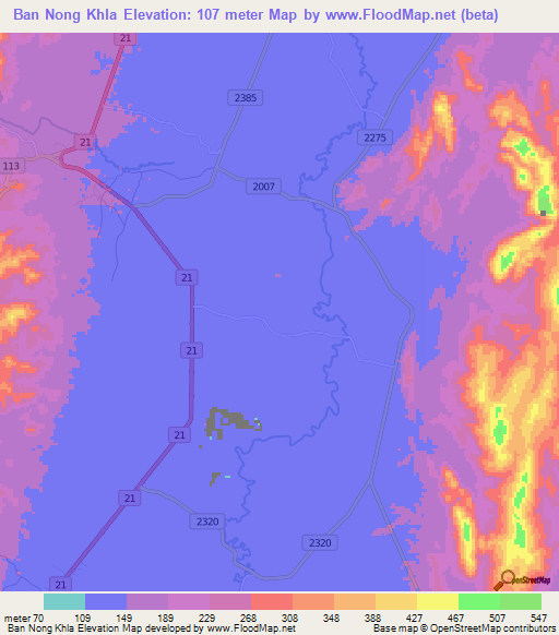 Ban Nong Khla,Thailand Elevation Map