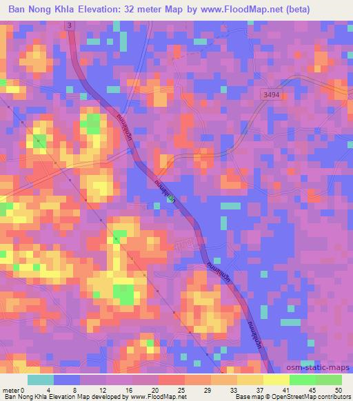 Ban Nong Khla,Thailand Elevation Map