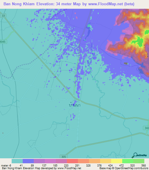 Ban Nong Khiam,Thailand Elevation Map