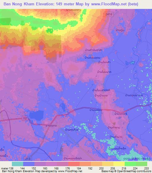 Ban Nong Kham,Thailand Elevation Map