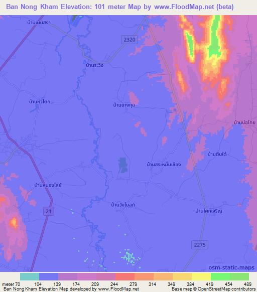 Ban Nong Kham,Thailand Elevation Map