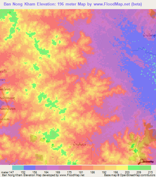 Ban Nong Kham,Thailand Elevation Map