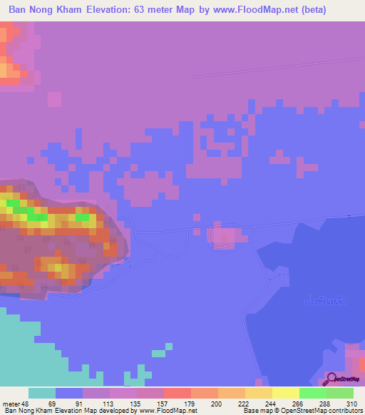 Ban Nong Kham,Thailand Elevation Map