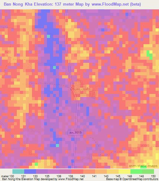 Ban Nong Kha,Thailand Elevation Map