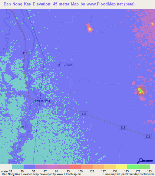 Ban Nong Kae,Thailand Elevation Map