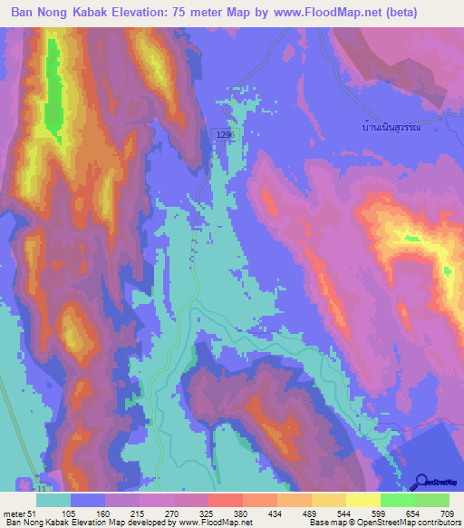 Ban Nong Kabak,Thailand Elevation Map