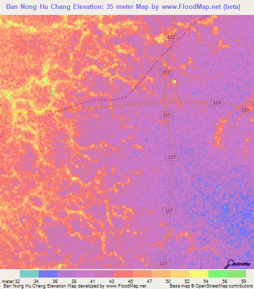 Ban Nong Hu Chang,Thailand Elevation Map