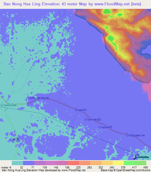 Ban Nong Hua Ling,Thailand Elevation Map