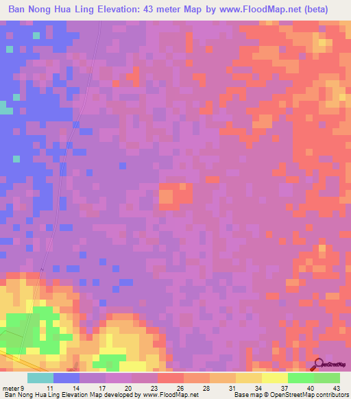 Ban Nong Hua Ling,Thailand Elevation Map